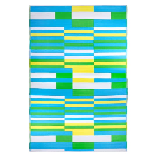 Green, Blue &#x26; Yellow Block Print Outdoor Rug by Ashland&#xAE;, 6ft. x 9ft.